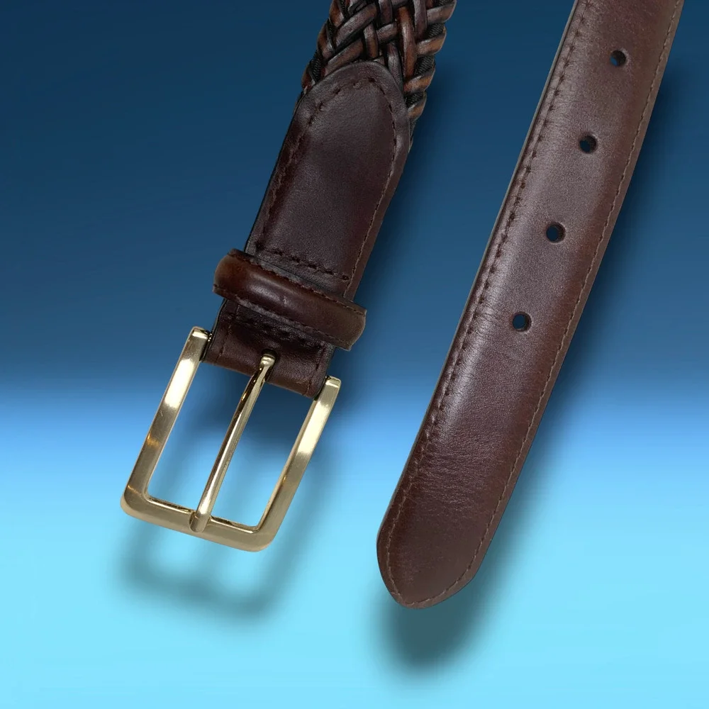 Brown Braided Leather/Bonded Leather Dress Belt Basketweave Men's Sz 50